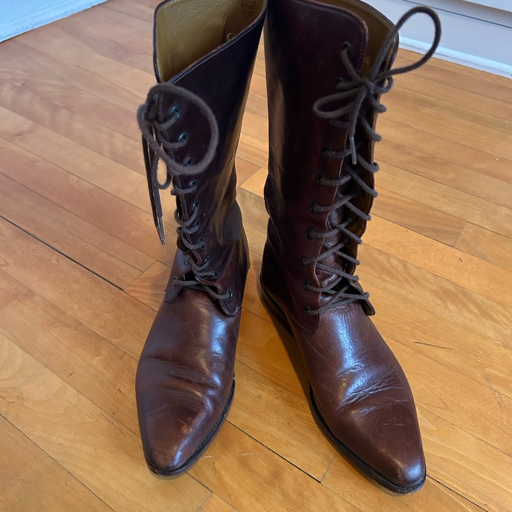 Brown Leather Lace-Up Boots